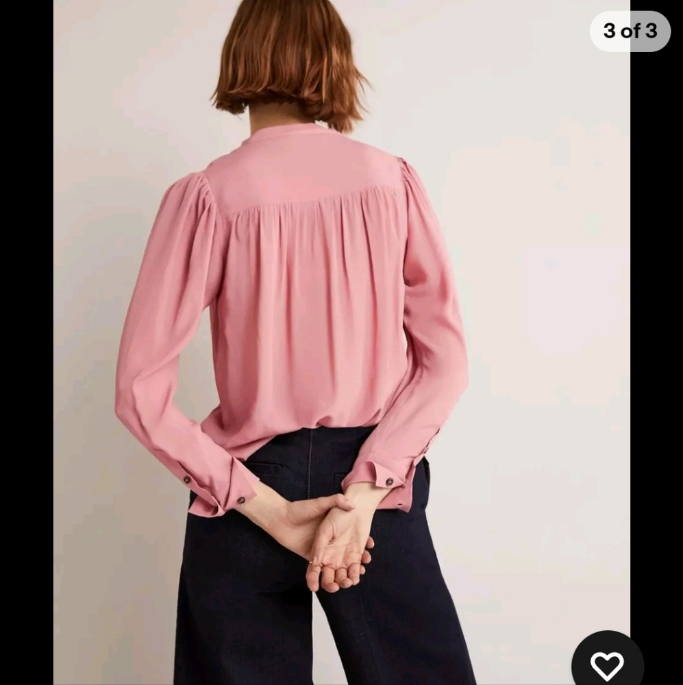 Boden Pleated Bohemian Blush Petal Pink Button-Up Blouse Top. Size M Nwot - Picture 2 of 9